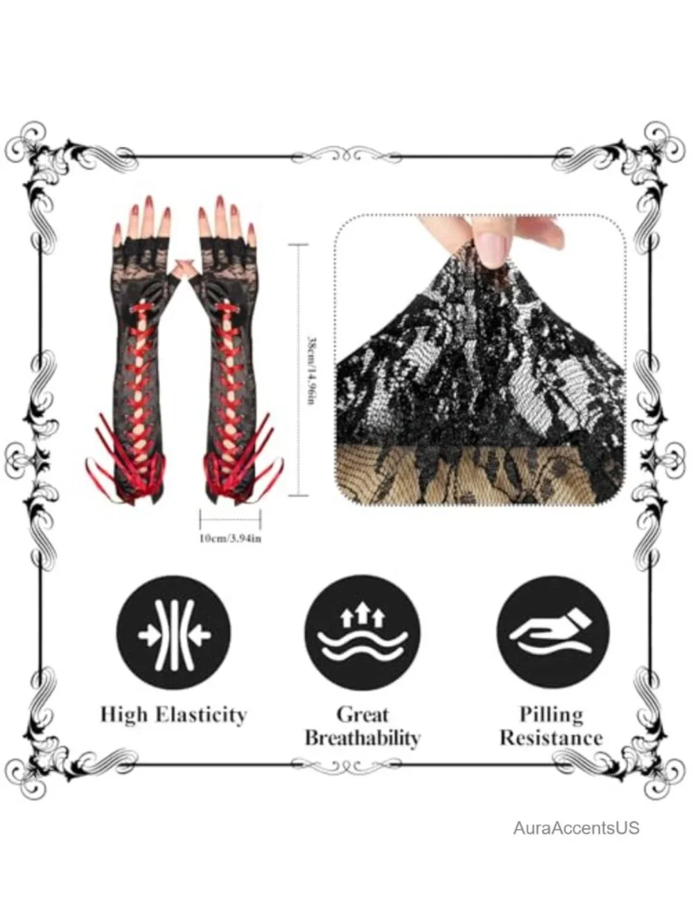 Lace Fingerless Gloves Over the Elbow Sleeves Steampunk Goth Arm Warmers